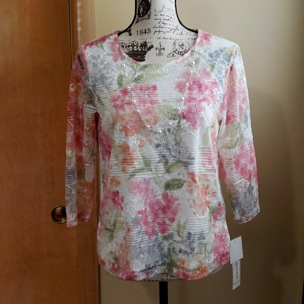 Alfred Dunner Petites floral tunic w/ necklace NWT sz Petite Small
